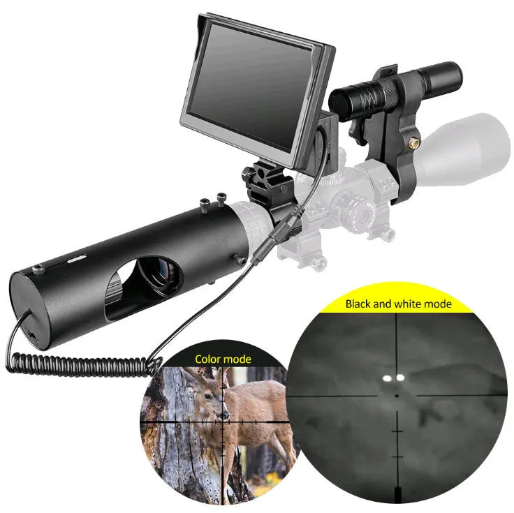 Black digital night vision goggles with 5 inch LCD screen and large objective lens