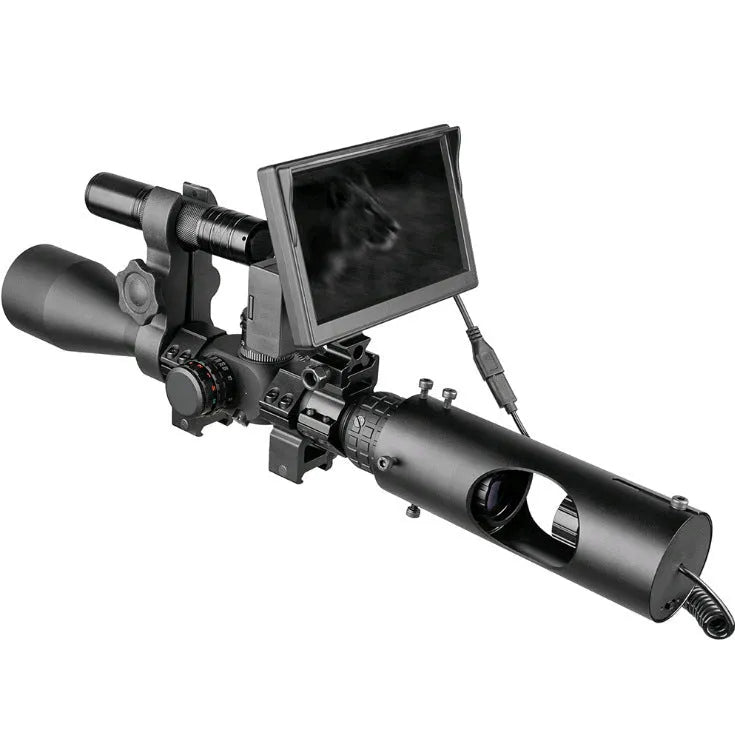 Black digital night vision goggles with 5 inch LCD screen and large objective lens