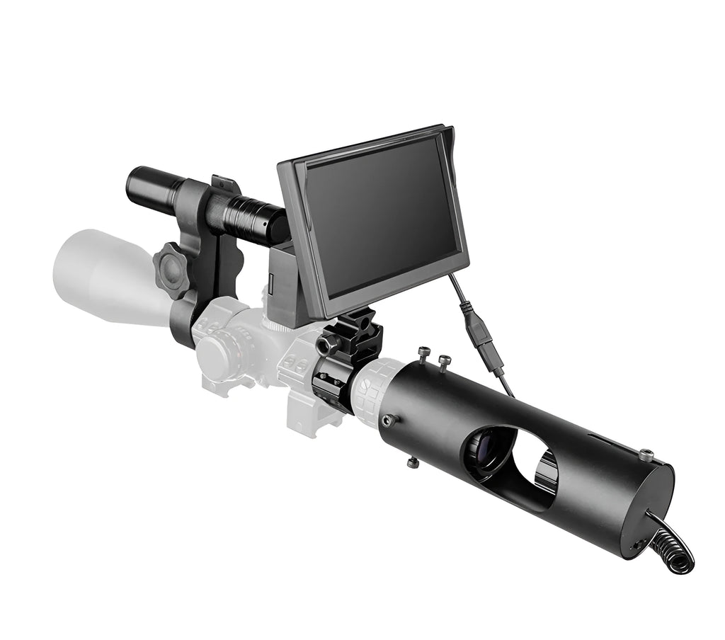 Black digital night vision goggles with 5 inch LCD screen and large objective lens