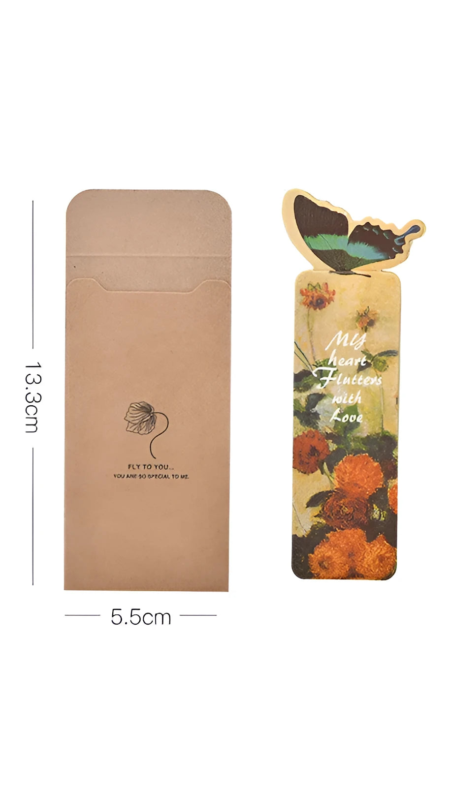 Cute butterfly design paper bookmark with Japanese Korean style, 13.5cm long.