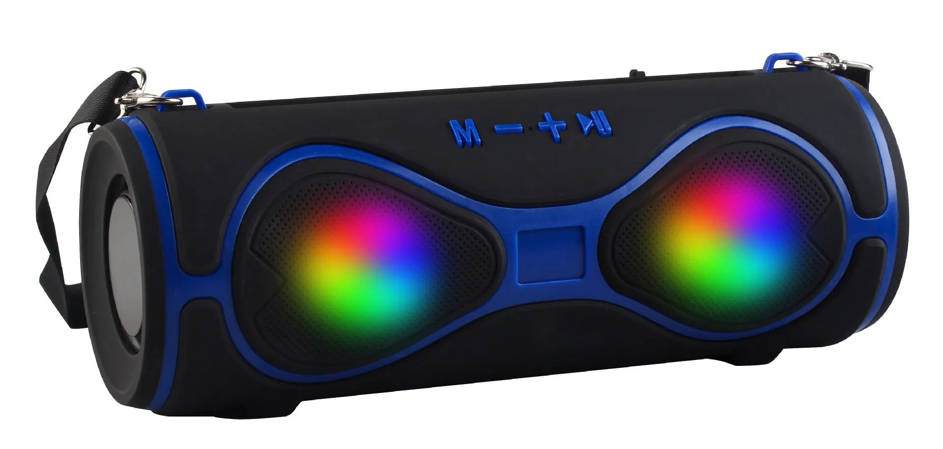 Multifunction Bluetooth speaker with adjustable strap and built-in phone stand in various colours