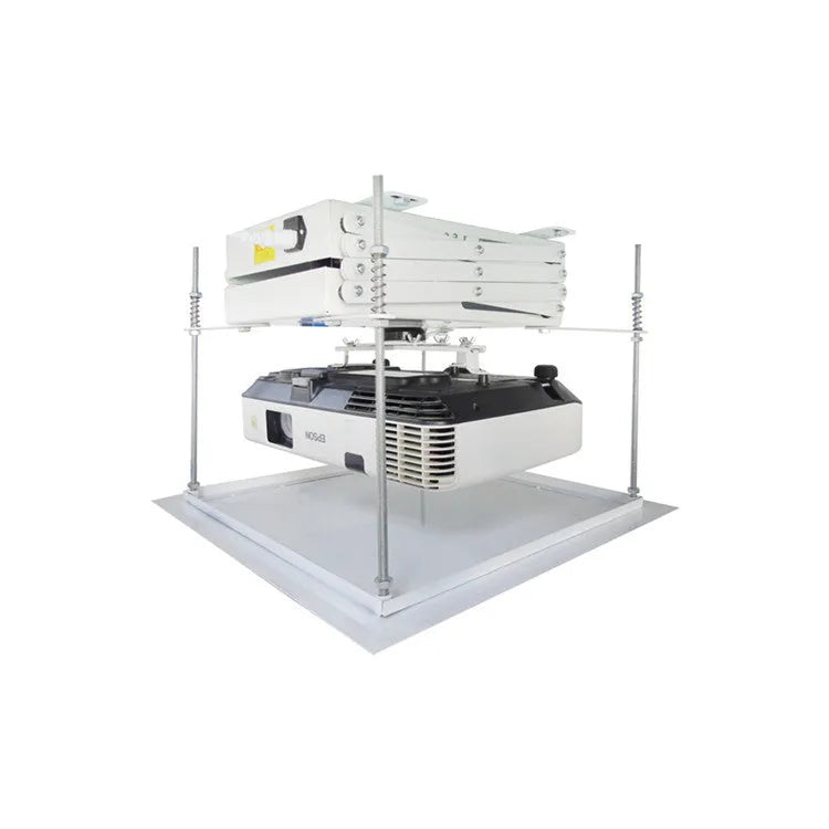 Electric projector ceiling hanger mount with ultra-thin chassis and wireless remote control
