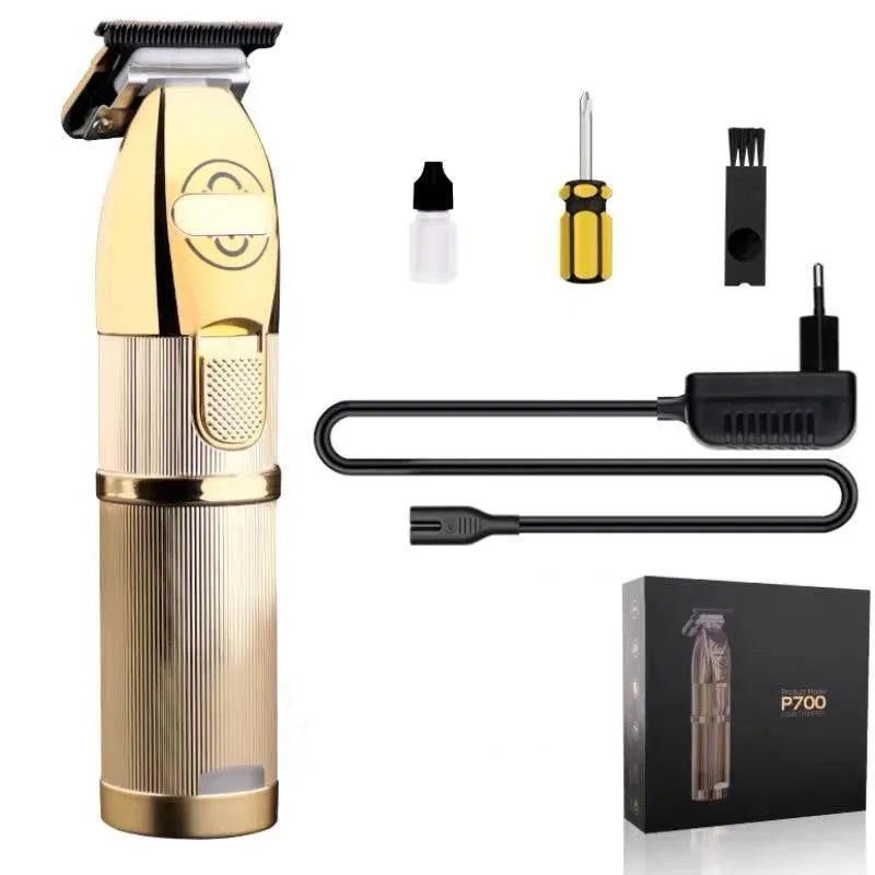 Gold professional hair clipper with cordless design and dual charging options