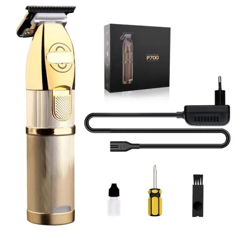 Gold professional hair clipper with cordless design and dual charging options