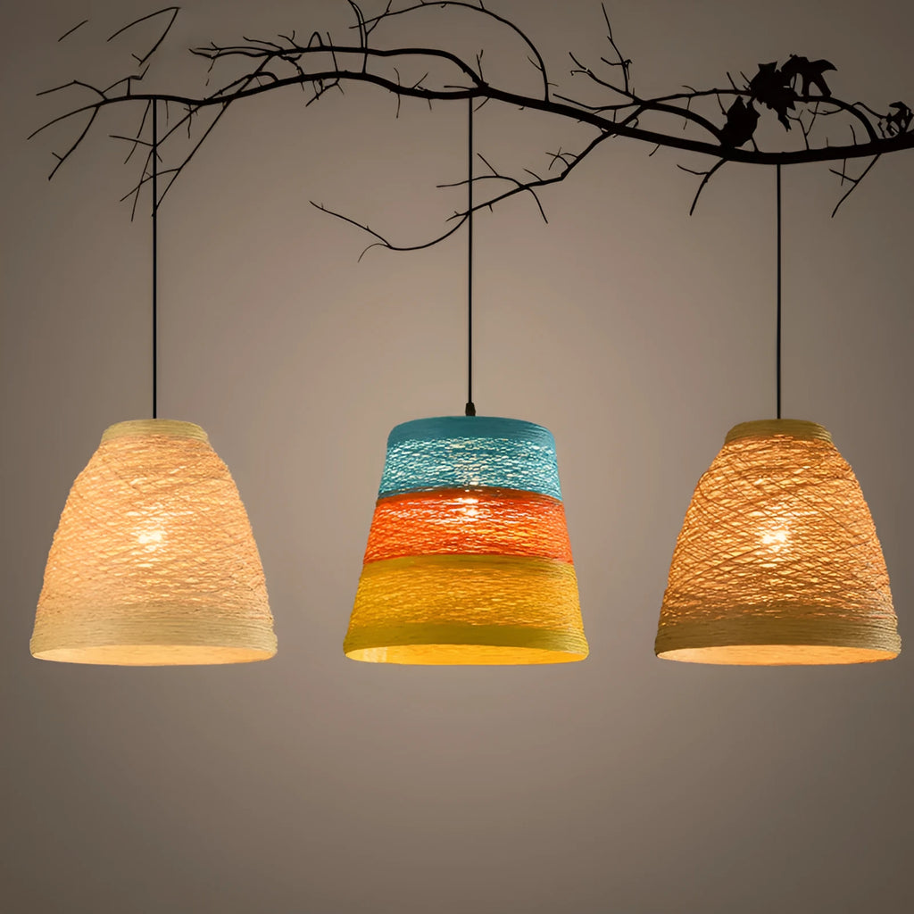 Rattan woven ball hanging chandelier with adjustable cord in a natural pastoral style.