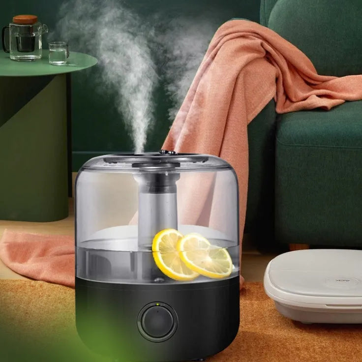 Black or white 3L humidifier measuring 183x183x233mm with low noise operation under 35dB