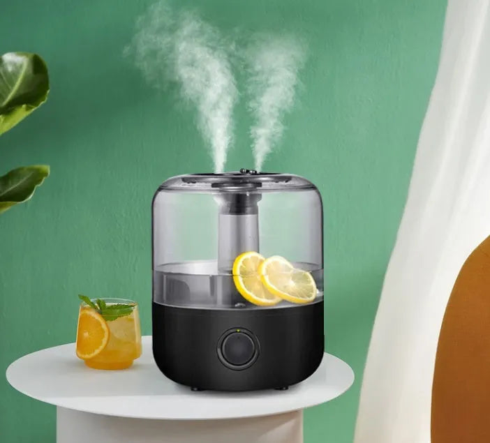 Black or white 3L humidifier measuring 183x183x233mm with low noise operation under 35dB