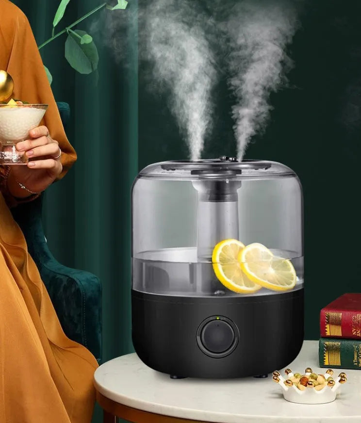 Black or white 3L humidifier measuring 183x183x233mm with low noise operation under 35dB