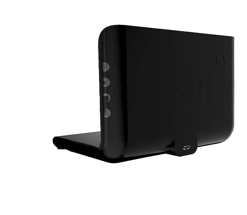 Wireless charger alarm clock with digital display showing time, calendar, temperature and humidity readings