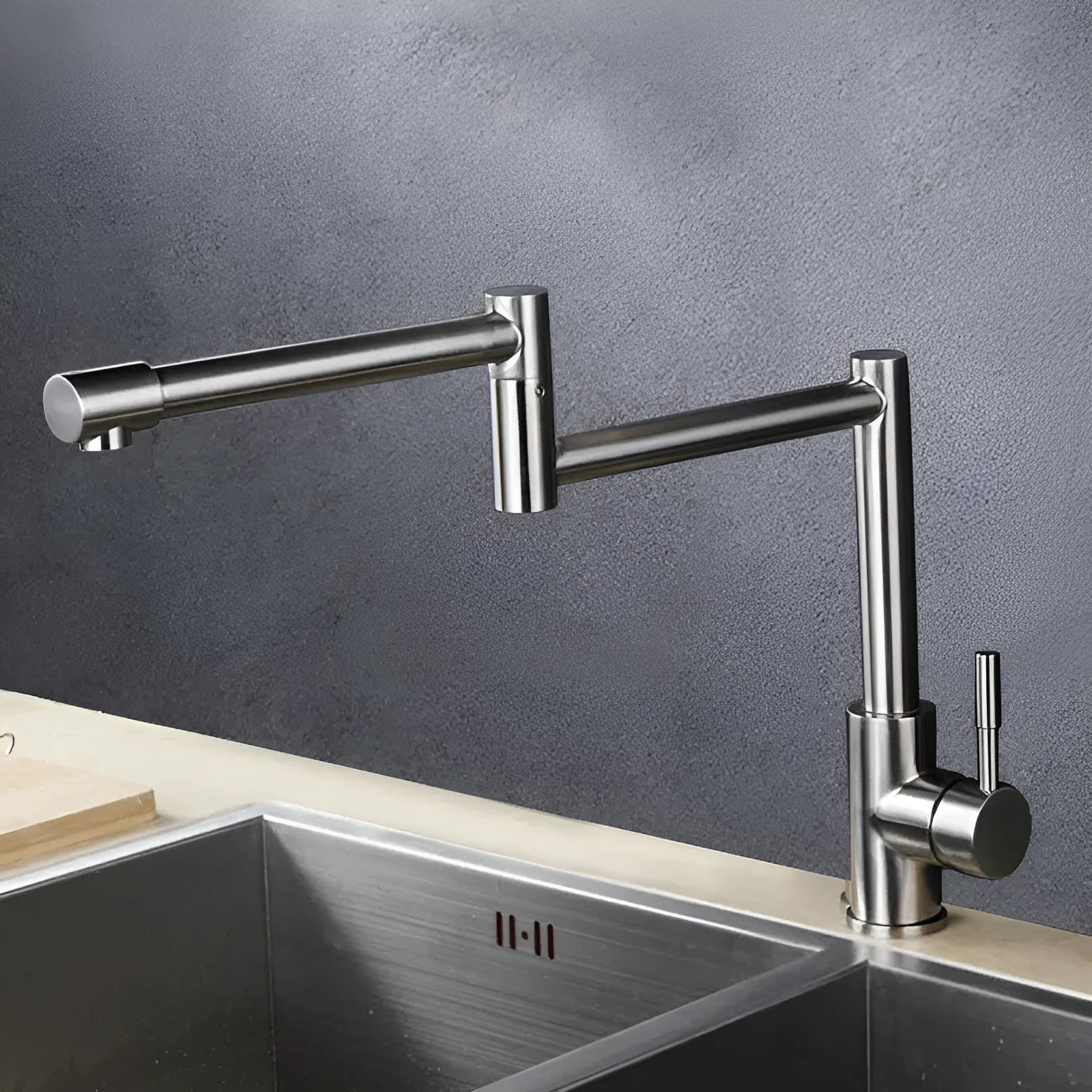 Silver stainless steel dual mixer tap with 360-degree rotating head