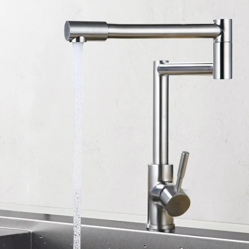 Silver stainless steel dual mixer tap with 360-degree rotating head