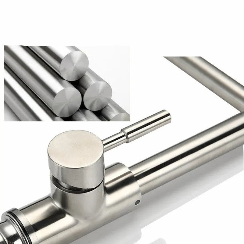 Silver stainless steel dual mixer tap with 360-degree rotating head