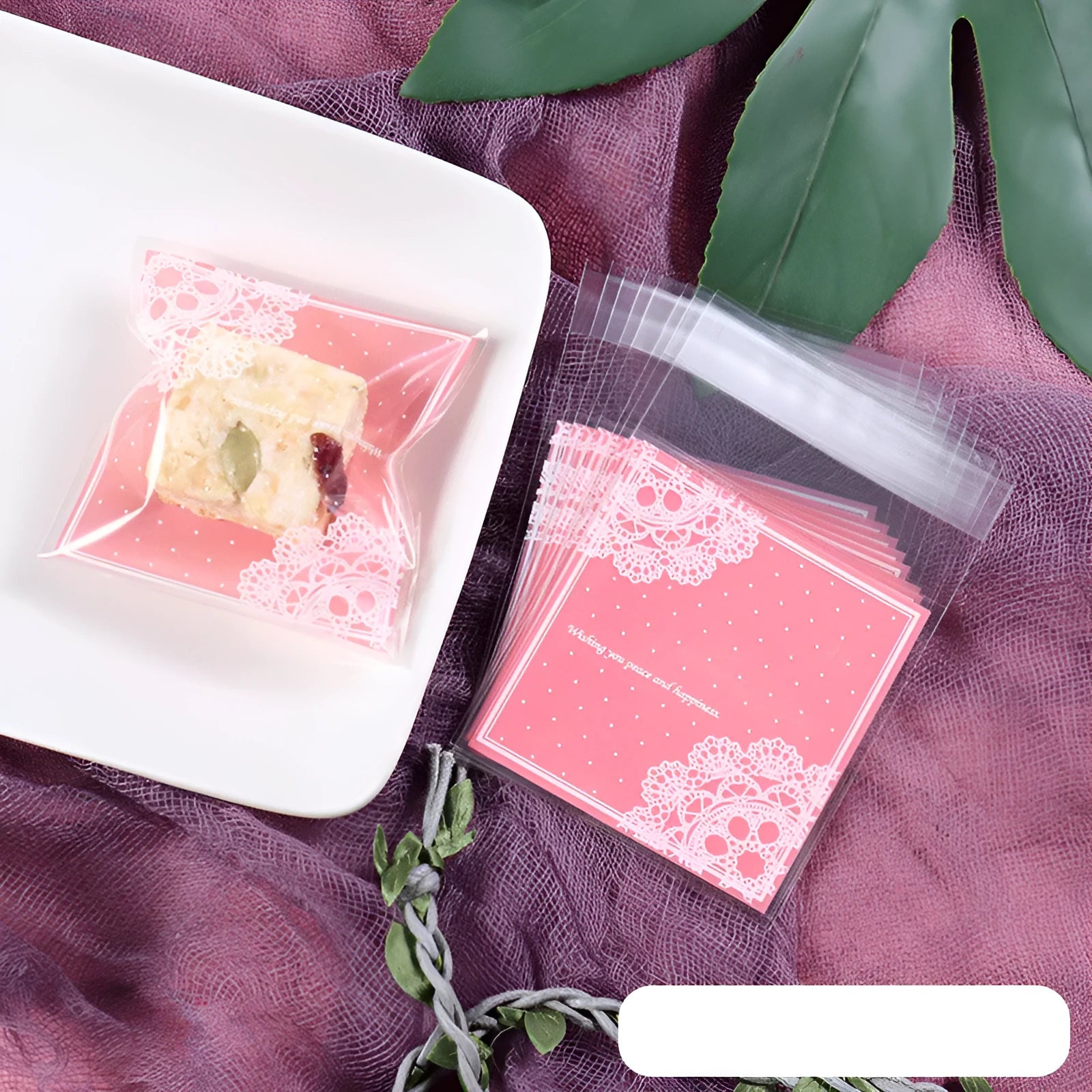 Pink self-adhesive plastic packaging bags for handmade soap measuring 7x7cm with 3cm flap