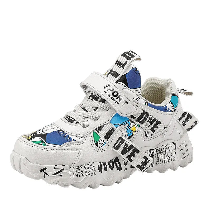 Children's sneakers with Velcro fastening and rubber sole in beige blue, white red, and bright red colour options