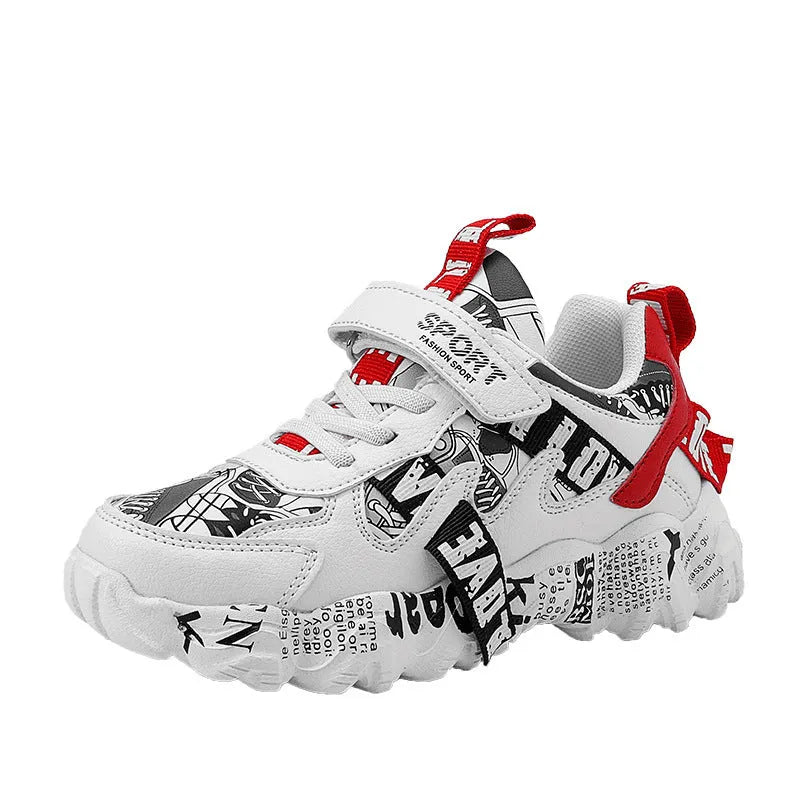 Children's sneakers with Velcro fastening and rubber sole in beige blue, white red, and bright red colour options