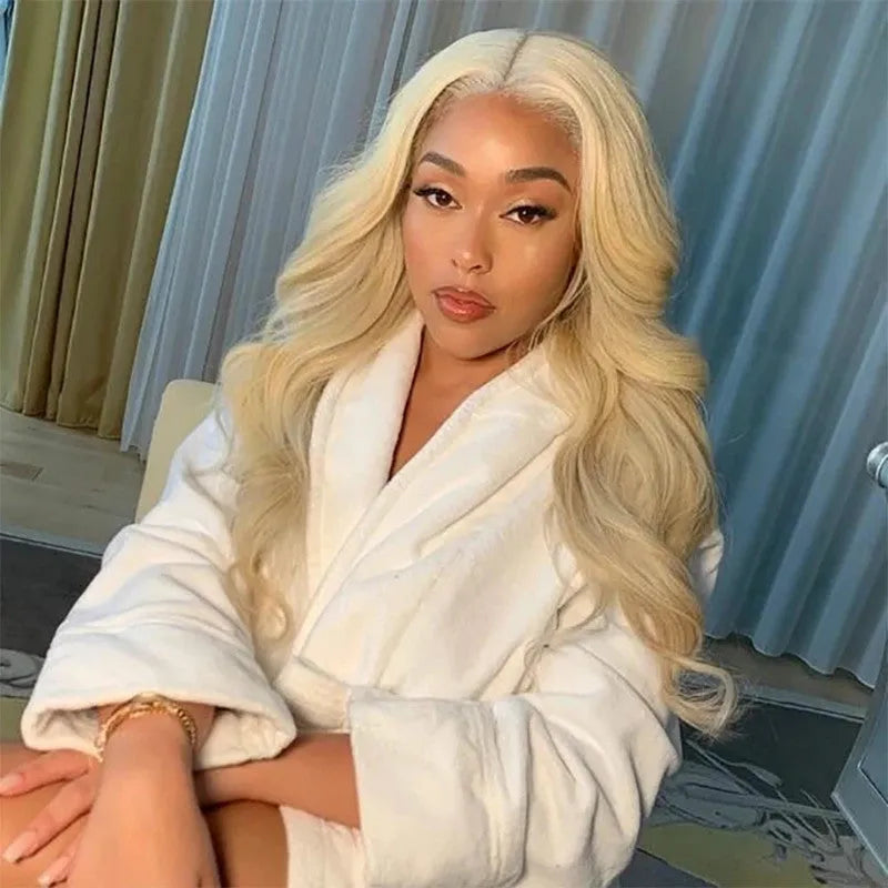 Blonde curly lace front wig with transparent lace and pre-plucked hairline on adjustable cap