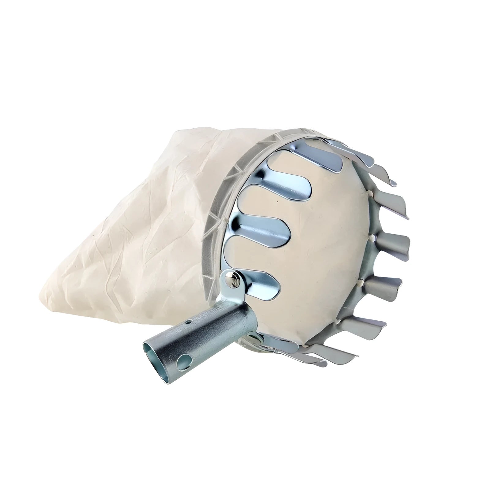 Portable fruit picker with steel frame and cloth bag catcher for garden harvesting