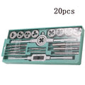 Metric tap and die set with 20-piece silver and titanium-plated alloy steel options for hand thread cutting