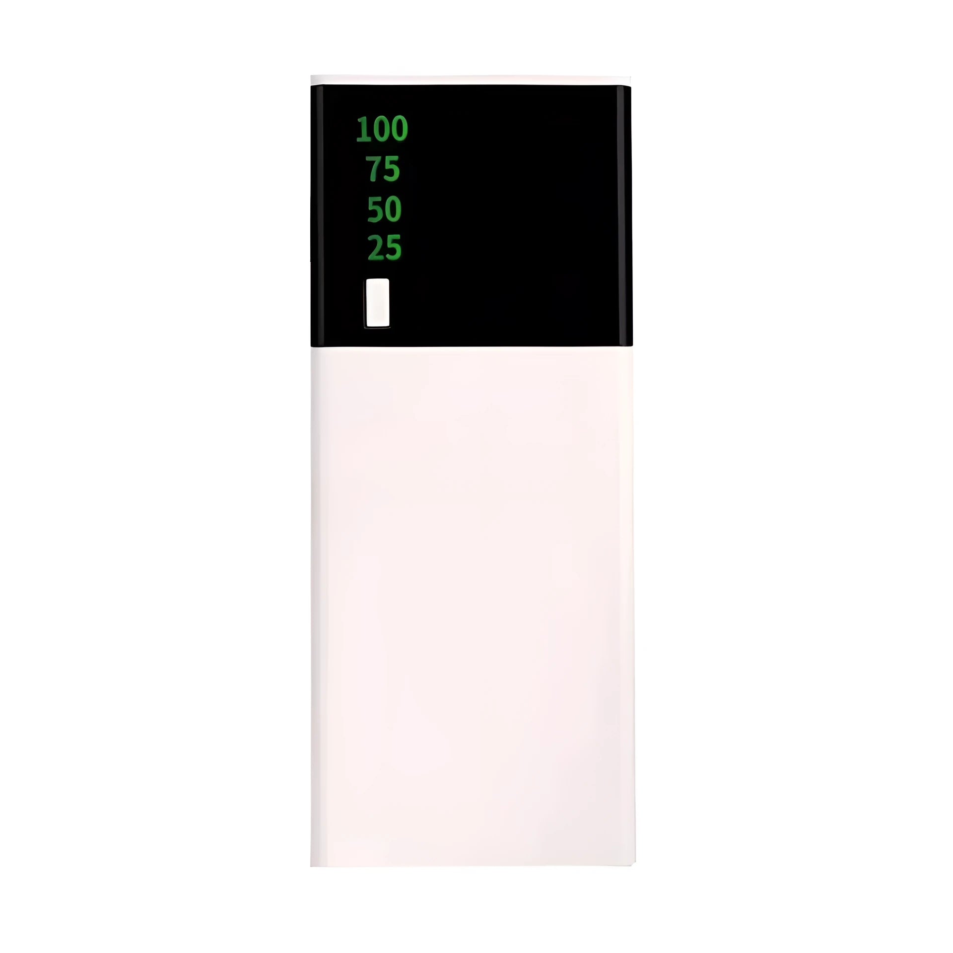 Black 20000mAh portable power bank with included USB charging cable