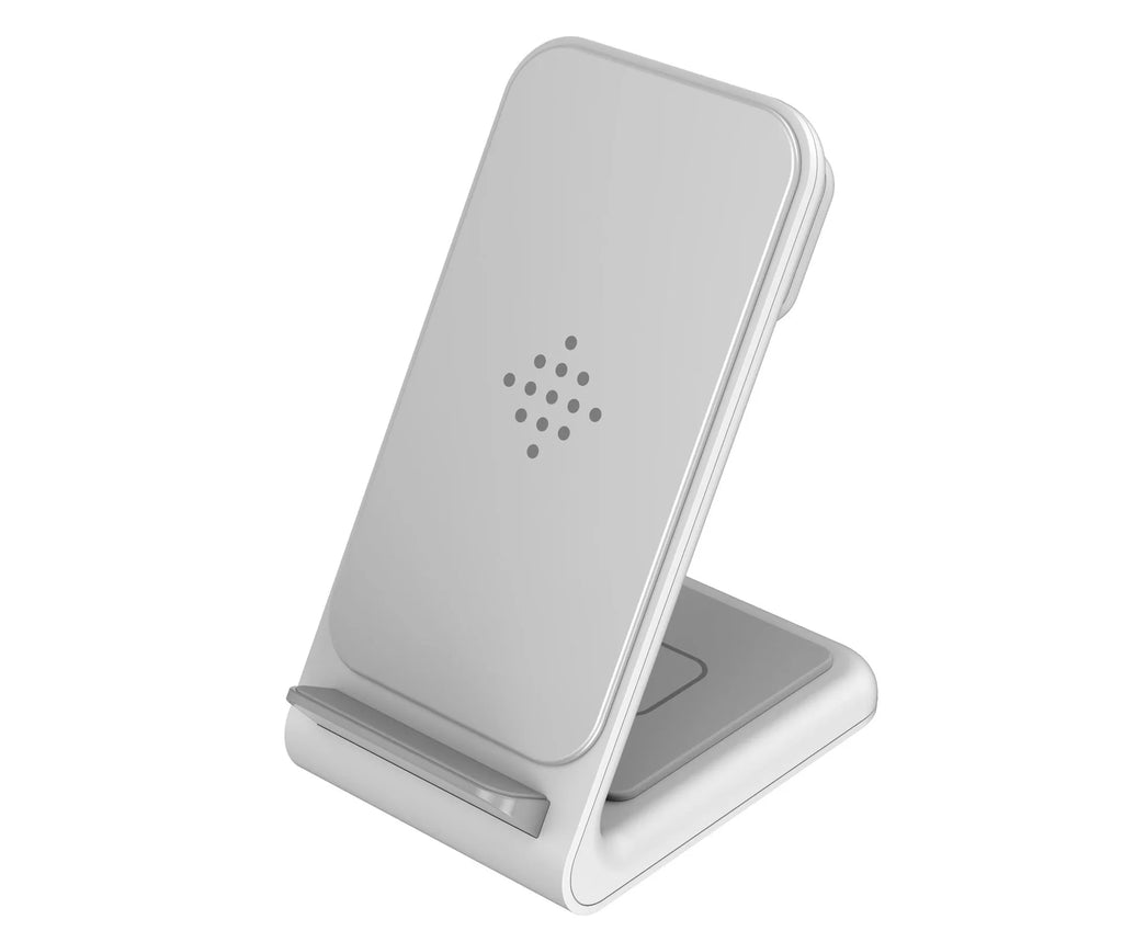Three-in-one wireless charging bracket for iPhone and Samsung smartwatches in black and white colour options