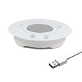 Black and white hot and cold beverage coaster with USB cable showing tempered glass surface