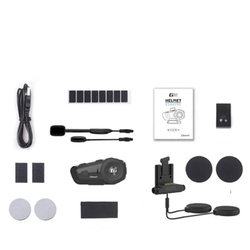 Motorcycle Bluetooth intercom headset with 500-metre range and anti-noise tweeter in English version colour