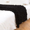 Handmade coarse yarn knitted chenille sofa cover blanket in beige with cable stitches