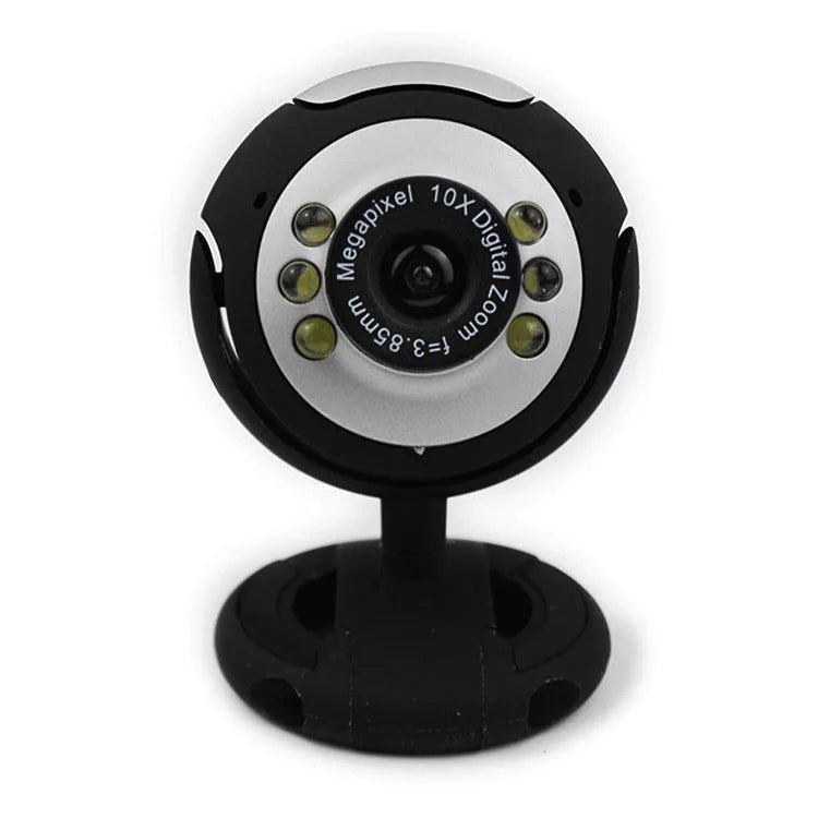 USB computer webcam with six built-in white LED lights and a manual dimming switch.