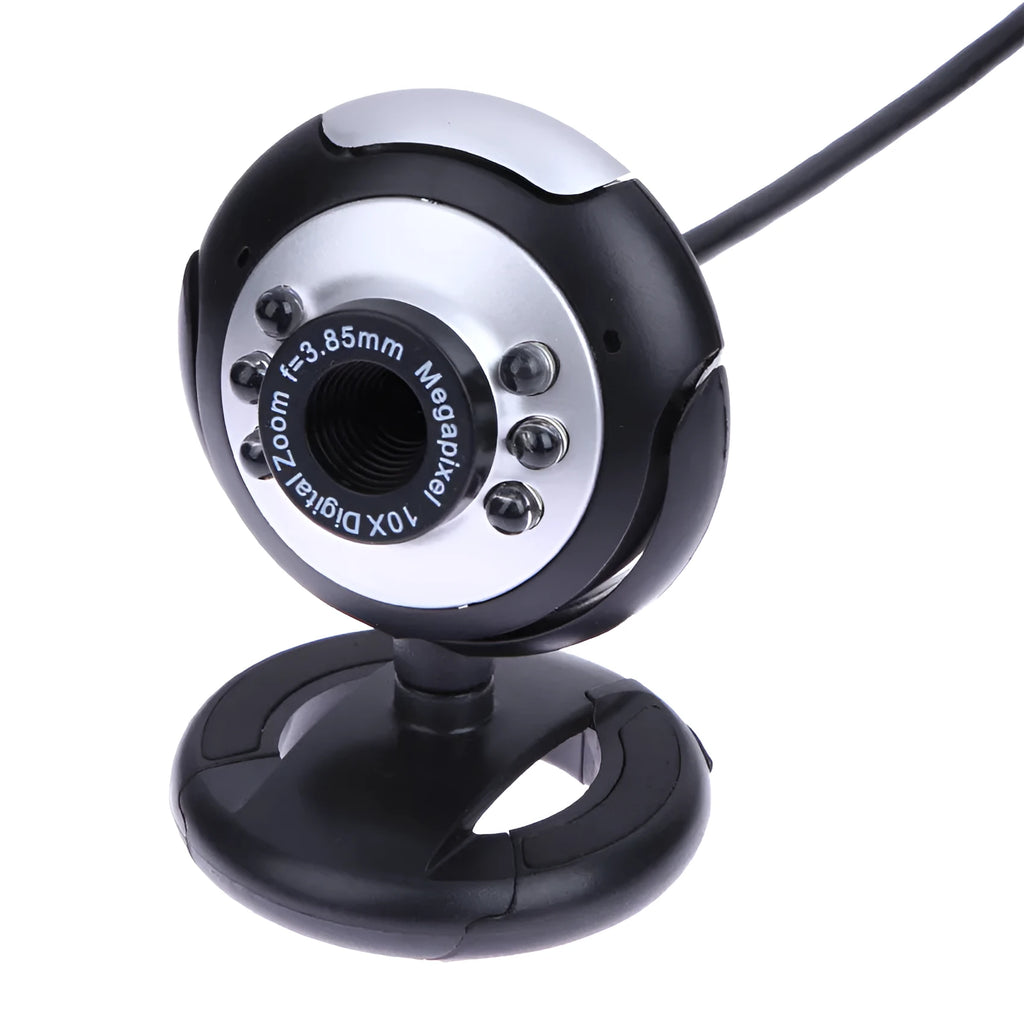 USB computer webcam with six built-in white LED lights and a manual dimming switch.