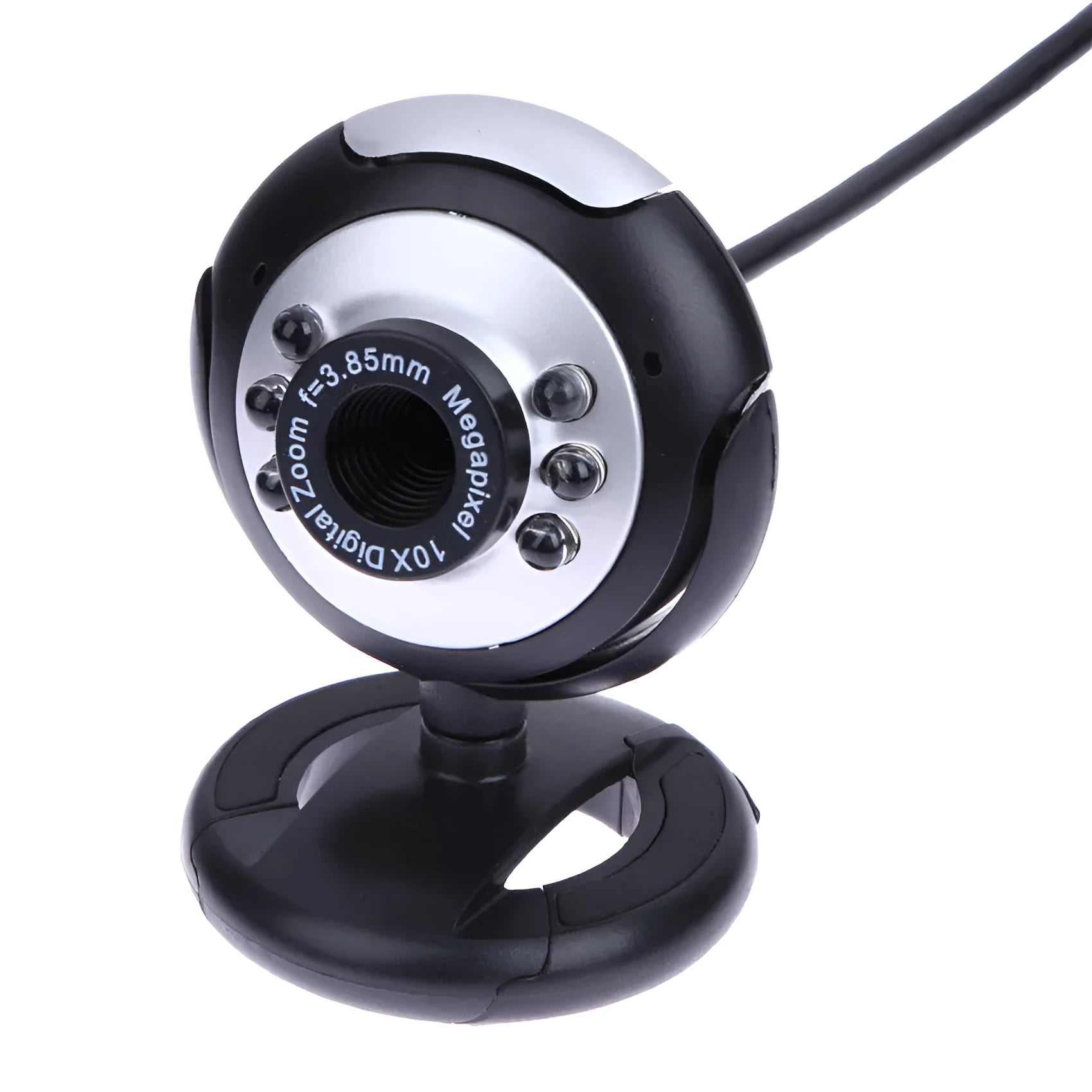 USB computer webcam with six built-in white LED lights and a manual dimming switch.