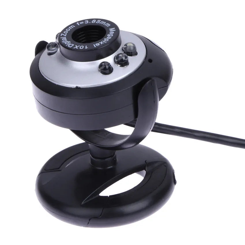 USB computer webcam with six built-in white LED lights and a manual dimming switch.