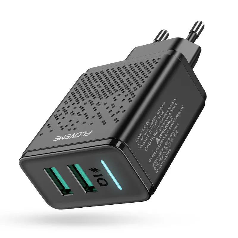 Fromi dual port USB wall charger with EU plug in black and white colour options