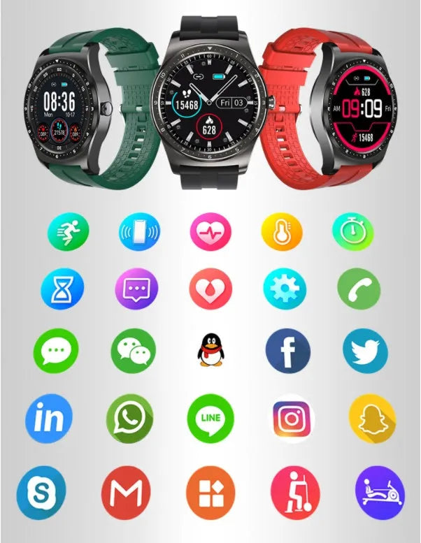 Full circle touch smart watch for heart rate blood pressure sleep monitoring and fitness tracking on silicone strap