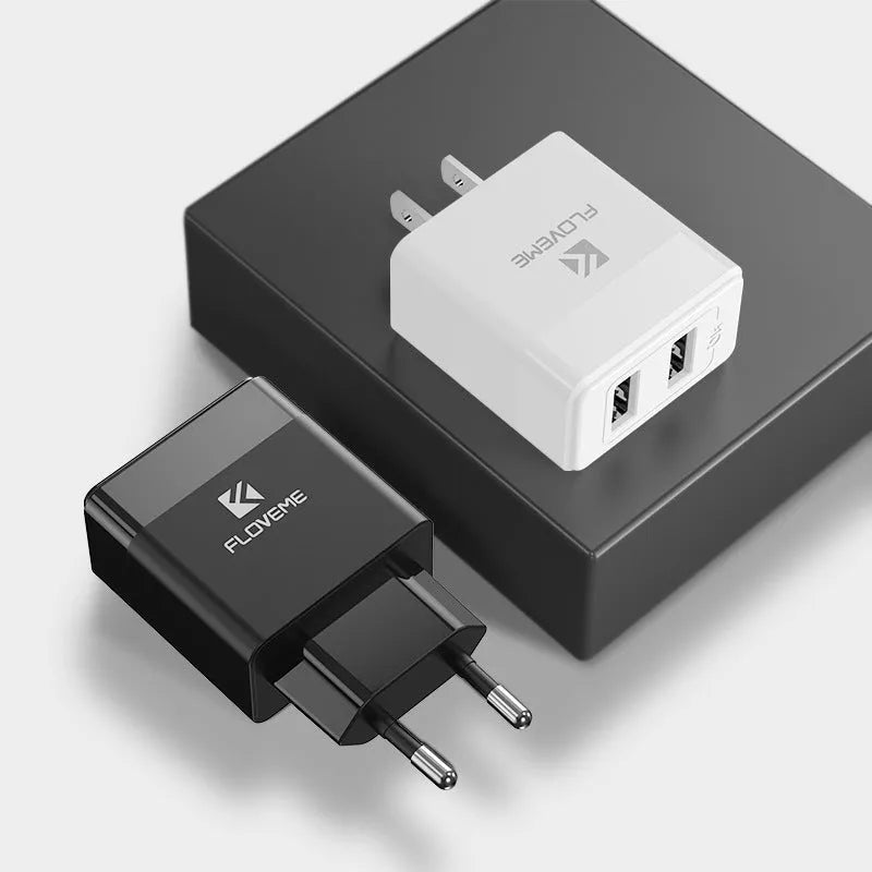 Black and white travel charger with European and American plugs for mobile phone charging