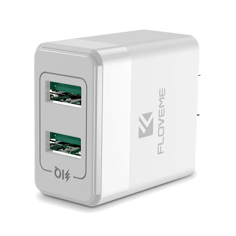 Black and white travel charger with European and American plugs for mobile phone charging