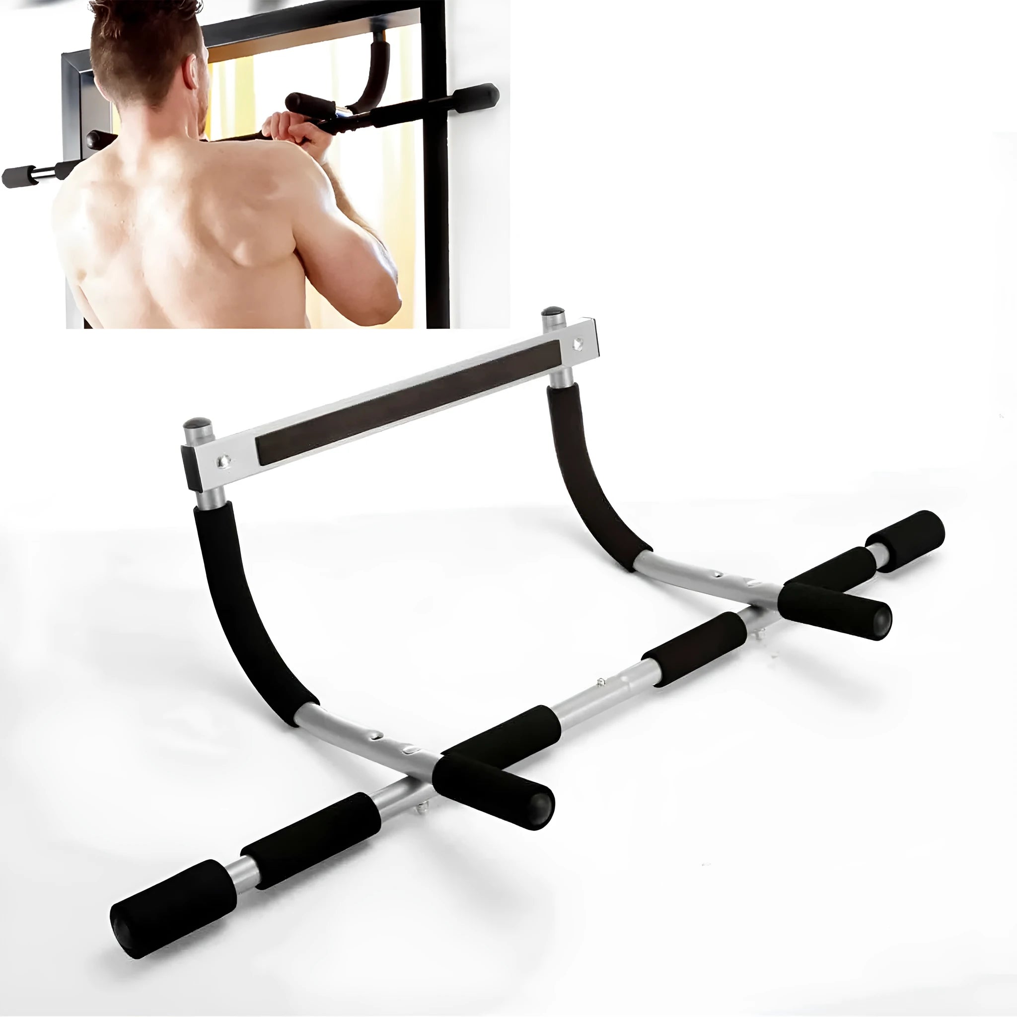 Black steel wall-mounted pull-up bar for home fitness strength training