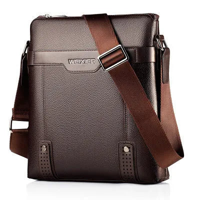 Men's black PU leather casual shoulder bag with a zipper and single strap