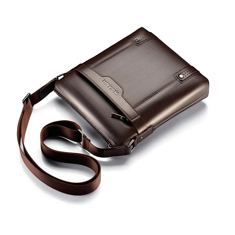 Men's black PU leather casual shoulder bag with a zipper and single strap