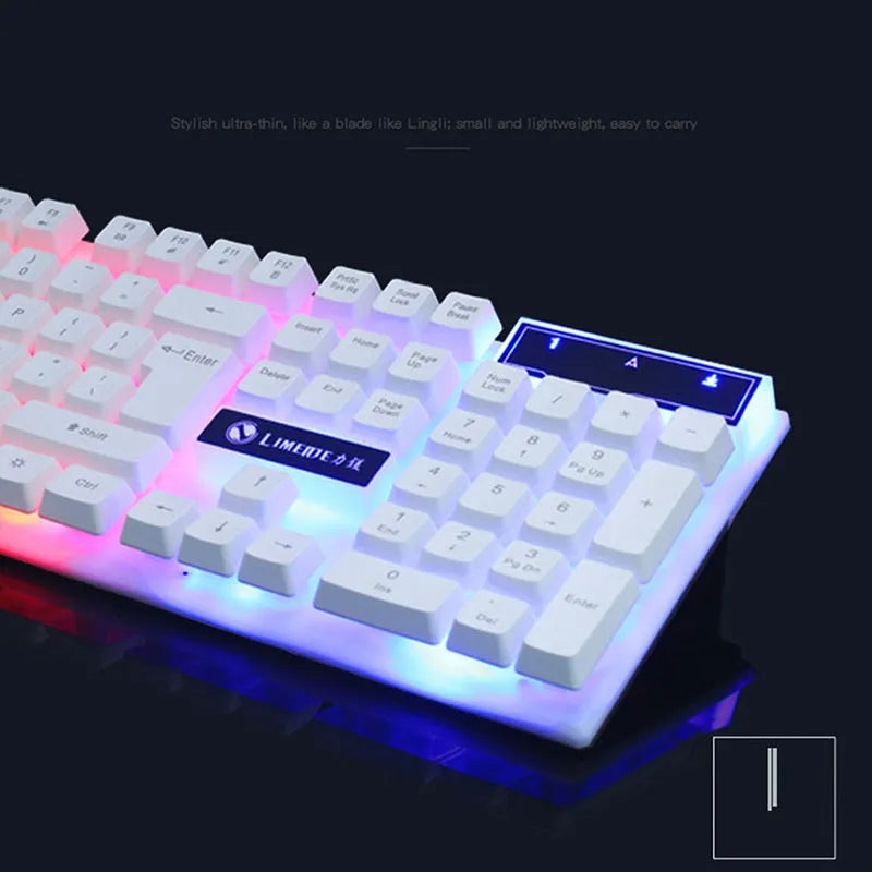 GTX300 gaming keyboard and mouse set with glowing backlight in black or white colours