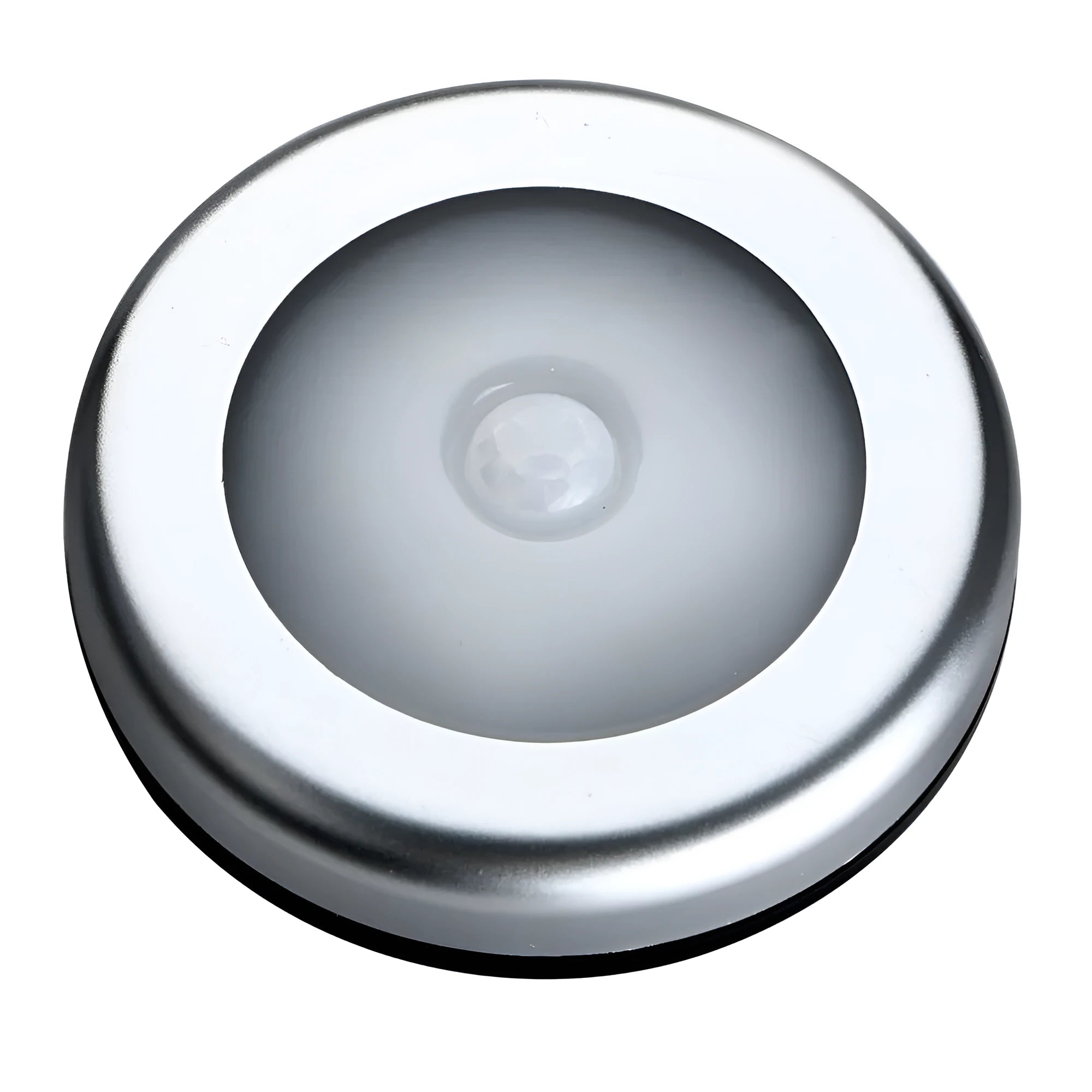 Silver square wireless motion sensor night light for automatic bedside or hallway lighting.