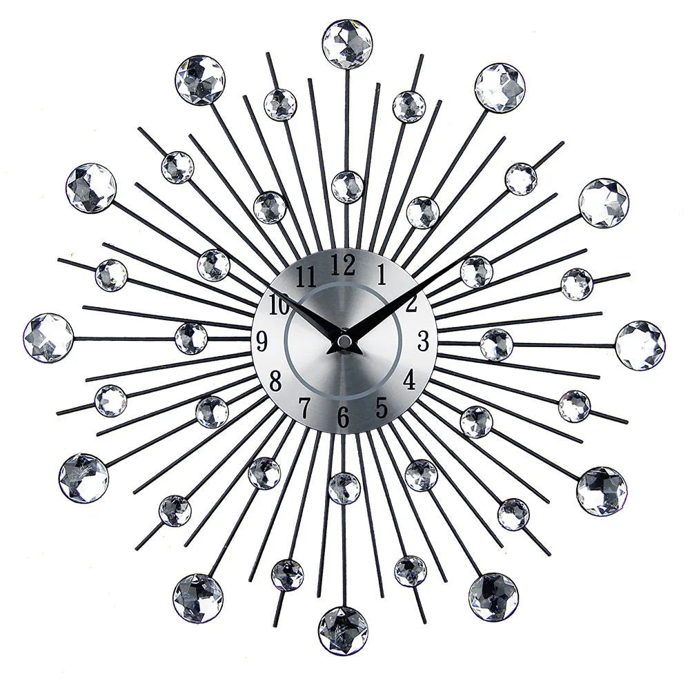 Silver 33cm round mute wall clock with aluminium dial and metal frame