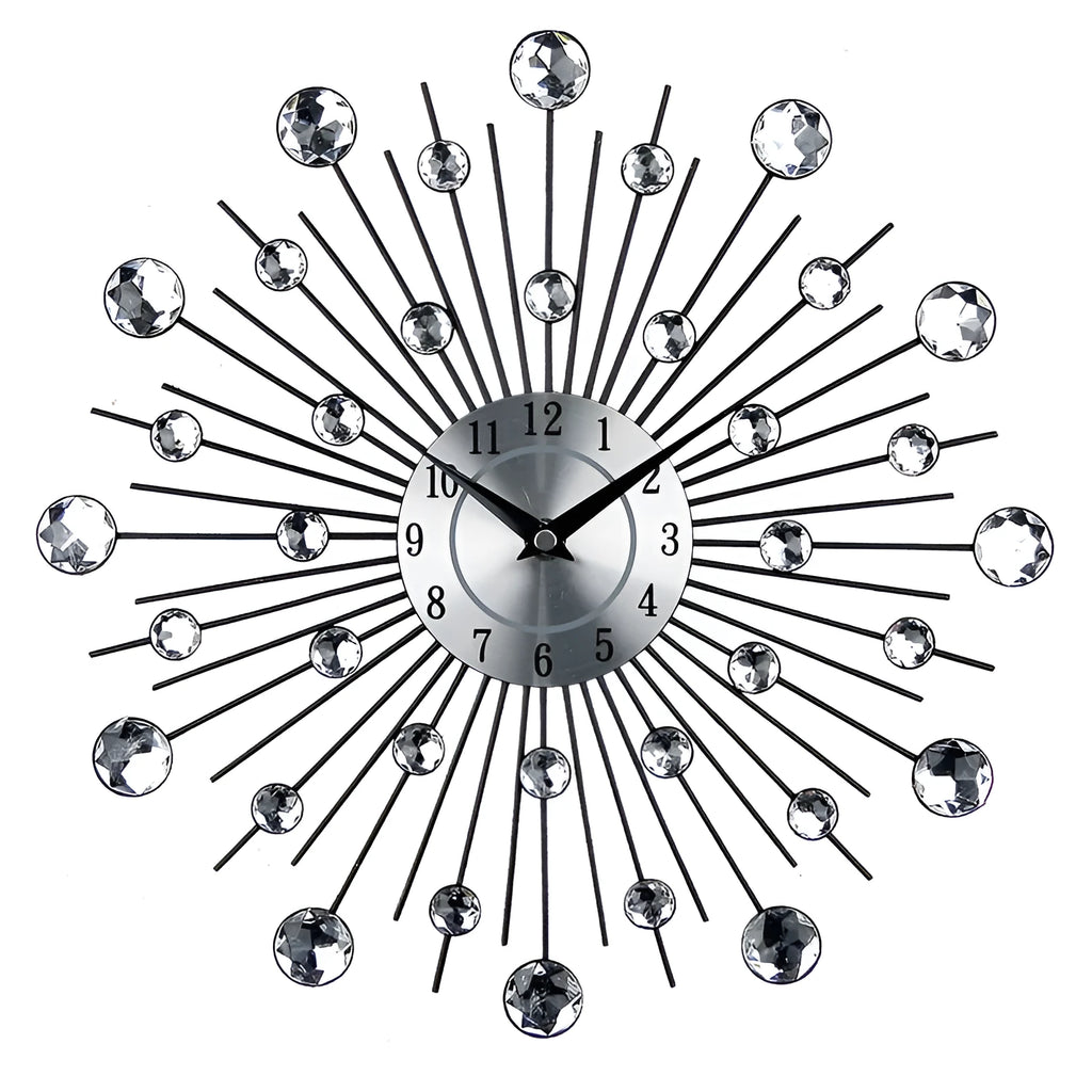 Silver 33cm round mute wall clock with aluminium dial and metal frame
