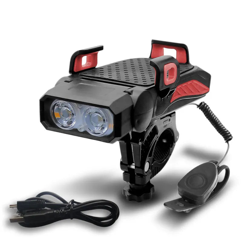 Rechargeable bicycle light in black, blue, green, or red colour with single or double LED lamp configuration