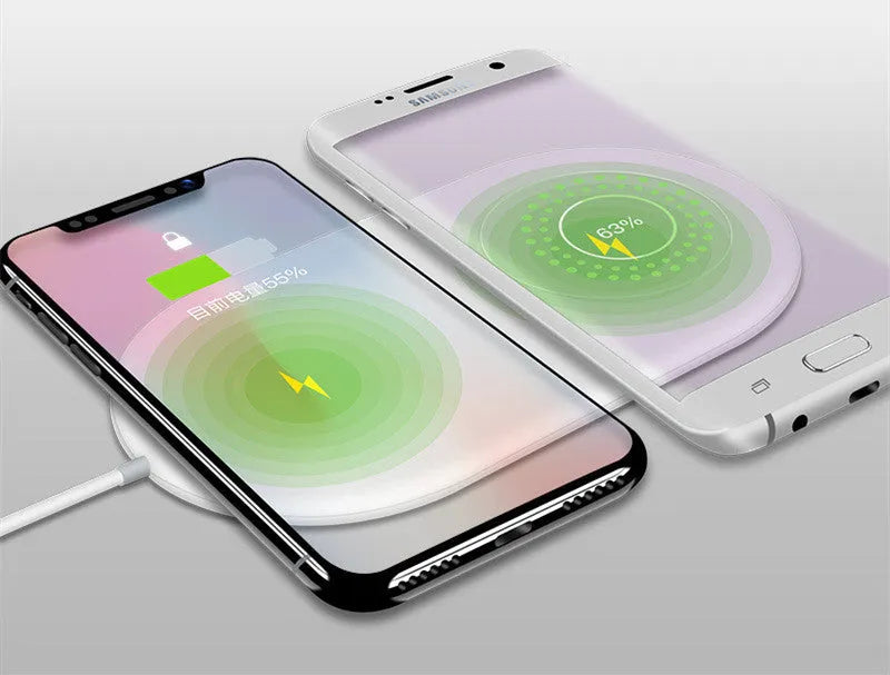 White dual-charge wireless fast charger for two mobile phones