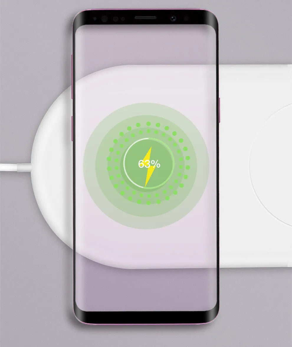 White dual-charge wireless fast charger for two mobile phones