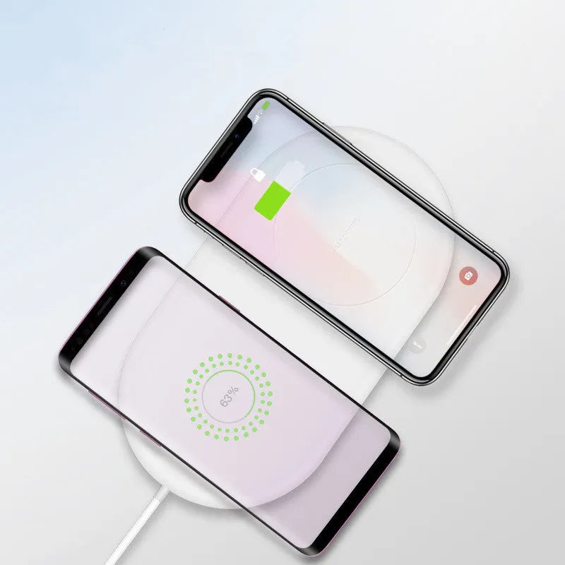 White dual-charge wireless fast charger for two mobile phones
