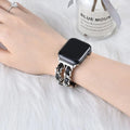 Cuban link bracelet strap for Apple Watch in leather and stainless steel, silver colour, 42/44mm size