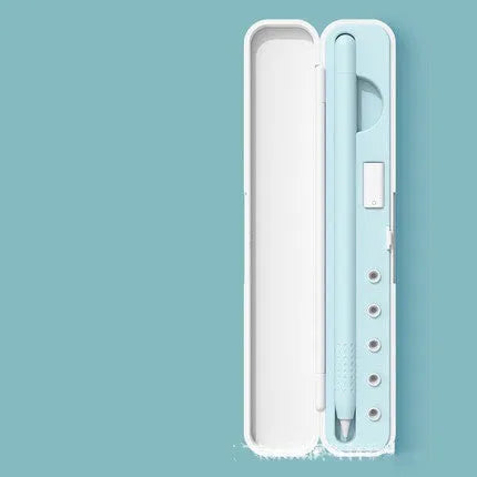 Apple Pencil hard storage case in purple, green, black or blue with pen point adapters