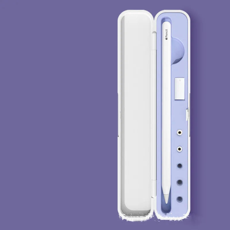 Apple Pencil hard storage case in purple, green, black or blue with pen point adapters