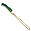 Green elbow-shaped nylon wire brush with a metal handle for rust removal and cleaning.